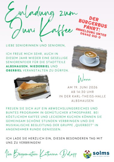 Seniorenfeier Mai Kaffee - Juni Kaffee 2026 Seniorenfeier Mai Kaffee - Juni Kaffee 2026