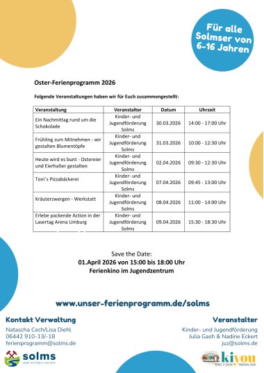 Flyer Ferienprogramm 2026 - Flyer Osterferienprogramm Veranstaltungen2026