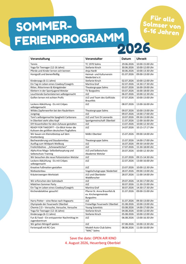 Flyer Ferienprogramm 2026 - Flyer Rückseite Sommerferienprogramm 2026 Flyer Ferienprogramm 2026 - Flyer Rückseite Sommerferienprogramm 2026