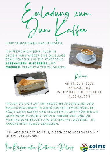 Seniorenfeier Mai Kaffee - Juni Kaffee 2026